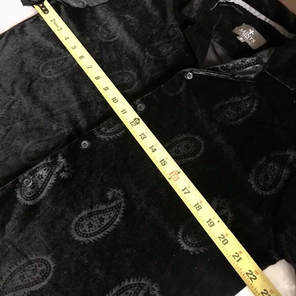 Saints Studio Paisley Velour Button Up Shirt Men's Small Black Short Sleeve Top - Picture 5 of 7